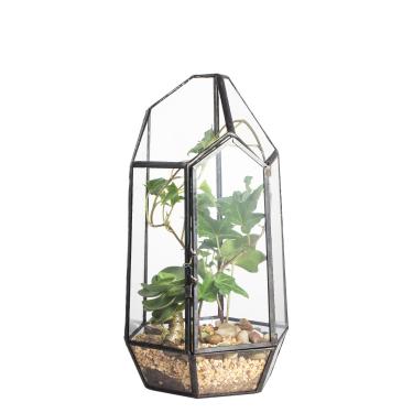 Imagem de NCYP Vaso de terrário de vidro geométrico irregular pequeno de 22 cm de altura com porta, vaso de bonsai de mesa para flores suculentas, suporte de vela para presente (não inclui plantas não à prova d'água)
