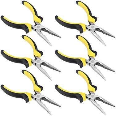 Imagem de MUKCHAP Pacote com 6 alicates de ponta de agulha de 15 cm, alicate de ponta com mola com cortador de arame, alicates de ponta de agulha de cabo de plástico com decapadores para cortador e fio de dobra, preto amarelo