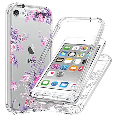 Imagem de Vokuha Capa para iPod Touch 6/iPod Touch 5/iPod Touch 7 capa para meninas, capa protetora à prova de choque de TPU floral transparente para iPod Touch 5/6/7 (rosa flor)