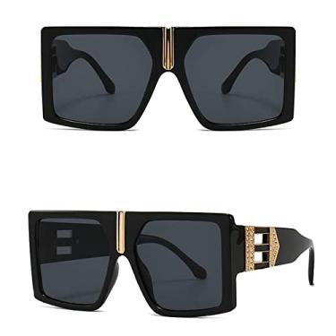 Imagem de Óculos de sol grandes da moda com armação grande, óculos de sol quadrado preto clássico para mulheres, óculos de direção masculinos de luxo grande, preto, tamanho único