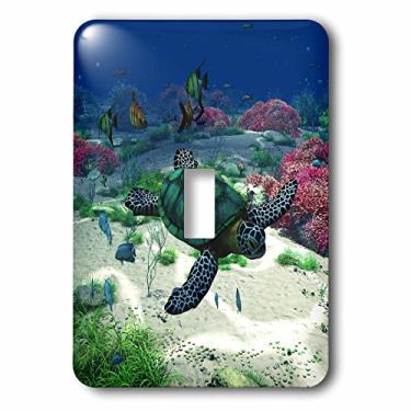 Imagem de 3dRose Lsp_172910_1 Tartaruga marinha nada através do oceano com corais de peixes tropicais e mais interruptor de alternância