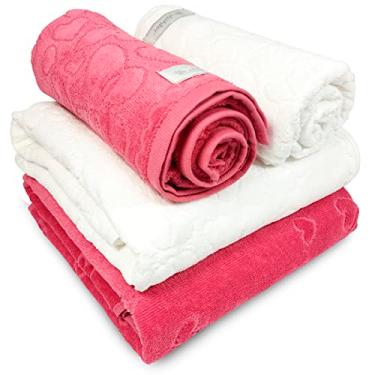 Imagem de Jogo de Banho 4 Peças Romance Dohler Aveludada 100% Algodão Toalha Fio Penteado Coração Borboleta (Branco/Rosa 10366)