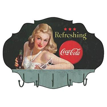 Imagem de Cabideiro de Parede Coca-Cola Blond Lady With Sunglasses Colorido em MDF - Urban - 45,5x32 cm