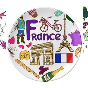 Imagem de Prato de porcelana decorativa com a bandeira nacional da França Love Heart Landscap