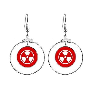Imagem de Brincos de marcação de advertência quadrados vermelhos com radiação de ionização, argola, joias, círculo de gota