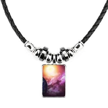 Imagem de DIYthinker Planet Earth Colar vermelho azul colorido joia Torque pingente de corda de couro