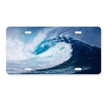 Imagem de DIYthinker Placa de carro de aço inoxidável para decoração de carro com imagem da natureza da White Wave Sea Water Science