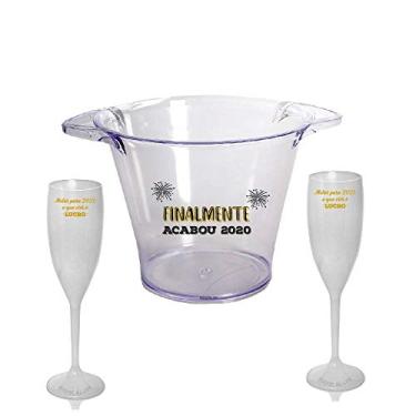 Imagem de Kit Balde de Gelo + 2 Taças Champagne Personalizados Fim de Ano