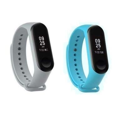 Imagem de Kit 2 Pulseiras de Silicone para Xiaomi Mi Band 3 Cinza e Azul Claro