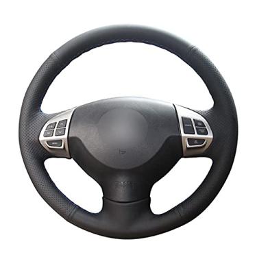 Imagem de Capa de volante de carro de couro confortável antiderrapante costurada à mão preta, apto para Mitsubishi Lancer X 10 2007 a 2015 Outlander 2006 a 2013 ASX 2010 a 2013 Colt