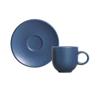 Imagem de Xícara De Café Com Pires Stoneware Boreal 97ml Azul Porto Brasil