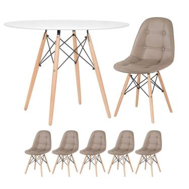 Imagem de Mesa redonda Eames 100 cm + 5 cadeiras estofadas Eiffel Botonê