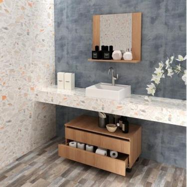 Imagem de Gabinete Rodizio Para Banheiro Com Espelheira 80cm Marrom - Tecno Mobi