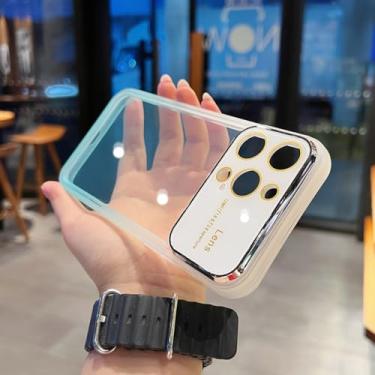 Imagem de Capa transparente de silicone macio arco-íris gradiente para iPhone 14 Pro Max 13 12 11 Lente de vidro proteção para câmera capa à prova de choque, branco azul, para iPhone 11