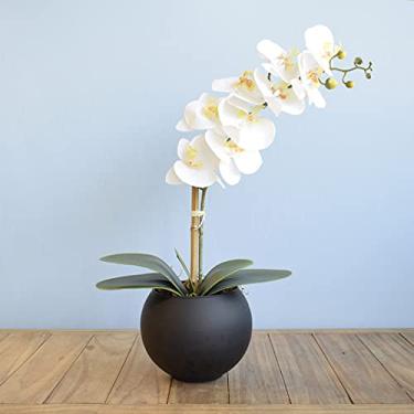 Imagem de Arranjo de Flor Artificial Orquídea Branca no Vaso Médio Preto Fosco | Linha Permanente Formosinha