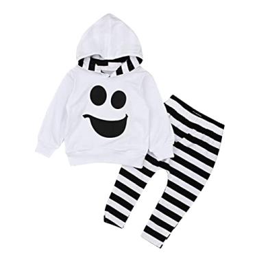 Imagem de Macacão infantil infantil meninos meninas fantasia de Halloween listras manga comprida tops calças 2 peças bebê (branco, 2-3 anos)