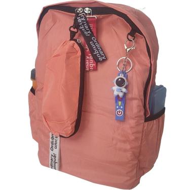 Imagem de Mochila Escolar Feminina Kit Estojo e Chaveiro Salmão ZC8006