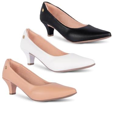 Imagem de Kit 3 Sapato Scarpin Feminino Salto Baixo Fino Confortável R2.26/R2.29 (Nude/Branco/Preto Sintético, BR, Adulto, Numérico, M, 35)
