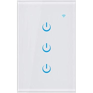 Imagem de SMARSECUR Interruptor inteligente, interruptor de luz WiFi na parede sem fio compatível com Amazon Alexa e Google Home e IFTTT, função de temporização, necessidade de fio neutro (3 gangues)