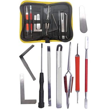 Imagem de Jiayouy Kit de manutenção de instrumento de sopro de madeira, 9 peças, capa de chave de aço inoxidável, ferramenta de aparar, gancho de mola, conjunto de pinças reversas para saxofone, clarinete, oboé, flauta piccolo