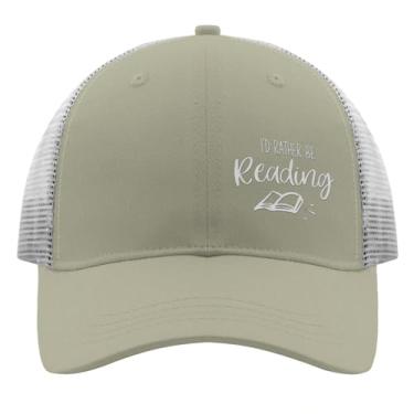 Imagem de CMEE Dad Hats I'd Rather Be Reading Boné de caminhoneiro para mulheres, moderno, bordado, snapback, Damasco, Tamanho Único