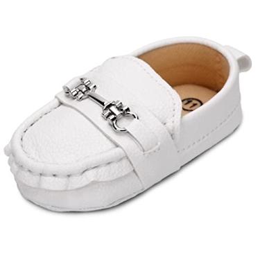 Imagem de Sapatos para bebês meninas meninos recém-nascidos Oxford mocassins adoráveis para berço infantil pré-andador PU tênis, 1209-branco, 6-12 Meses