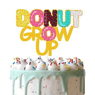 Imagem de Gold Glitter Donut Grow Up Cake Topper, Doughnut Happy Birthday Cake Decor, Dessert Donut Theme Birthday Party Supplies, Donut Grow Up Party Decoration