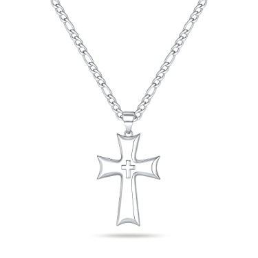 Imagem de Colar de cruz para homens, ouro prata preto aço inoxidável colares masculinos cruz corrente fígaro colar com pingente de cruz para homens colar de corrente cruzada para homens meninos 40-61 cm, 16, Aço inoxidável, Sem Pedra Preciosa