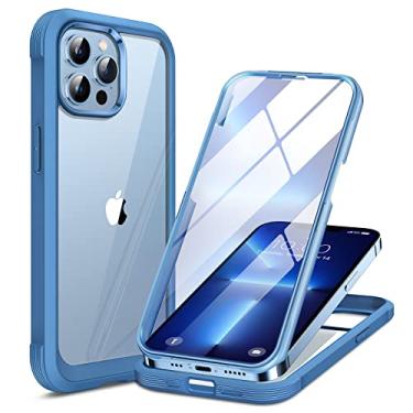 Imagem de Miracase Capa de vidro para iPhone 13 Pro de 6,1 polegadas, capa protetora transparente de corpo inteiro com protetor de tela de vidro temperado 9H integrado para iPhone 13 Pro, Capri Blu