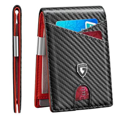 Imagem de GSOIAX Carteira masculina fina de couro RFID dobrável – Carteira minimalista com bolso frontal com clipe para dinheiro, 12 compartimentos para cartão, janela para identidade, design descolado, inclui