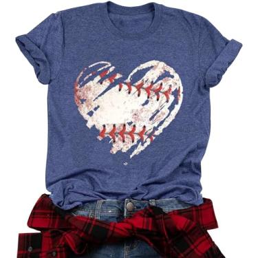 Imagem de Camiseta feminina de beisebol Mama Day com estampa de letras engraçadas beisebol mãe camiseta casual leopardo mamãe camisetas, Azul - 2, GG