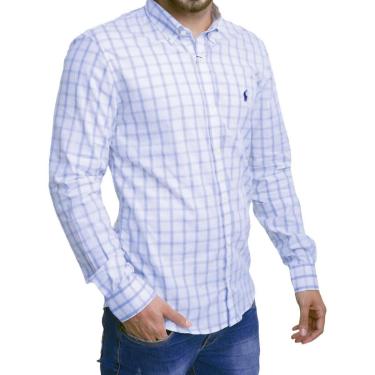 Imagem de Camisa Ralph Lauren Masculina Custom Xadrez Check Points Azul Branca-Masculino