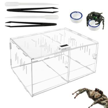 Imagem de Gabinete de aranha saltadora com duas portas, 30,5 x 24 x 14,2 cm, habitat de aranha saltadora com pinça conta-gotas de higrômetro térmico, terrário de aranha de acrílico transparente para caracóis