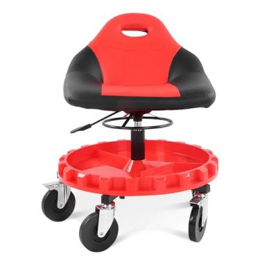 Imagem de Ejoyous Banqueta mecânica, assento de trabalho de garagem ajustável em altura com capacidade de 136 kg cadeira de loja com rodas e bandeja de ferramentas para reparo de oficinas de garagem