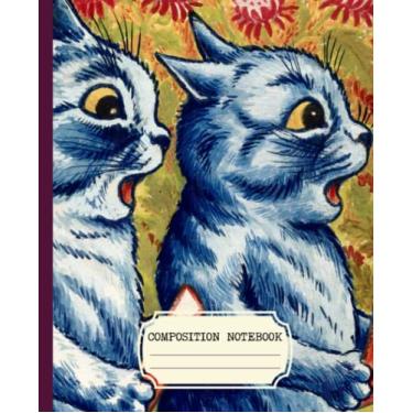 Imagem de Caderno de composição: Design de capa de canto de três gatos estética vintage