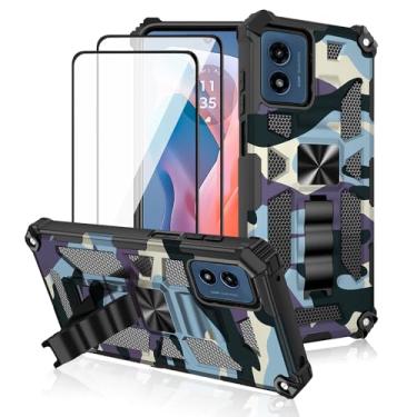 Imagem de Lokyoo Capa para Moto G Play 2024, pacote com 2 protetores de tela de vidro temperado, grau militar, suporte com suporte magnético para carro, capa protetora para celular para Google Moto G Play 2024