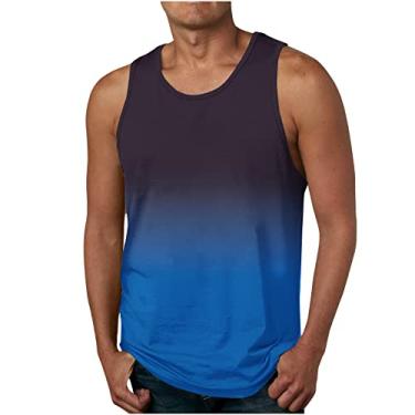 Imagem de Colete masculino gradiente para verão, outono, sem mangas, gola canoa, atlético, camiseta regata masculina 2024, T-089 Azul royal, G