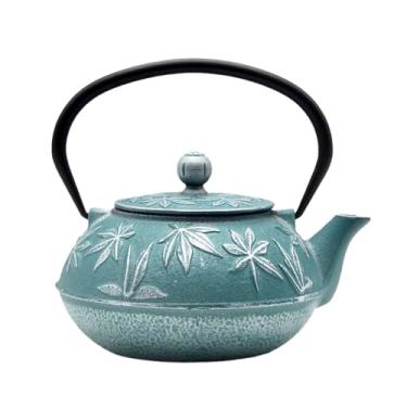 Imagem de SECHUDO Chaleira de chá de ferro fundido com infusor de aço inoxidável para fogão, revestida com interior esmaltado de tesubina japonesa com padrão de folhas de bordo (900 ml) (cor 4)