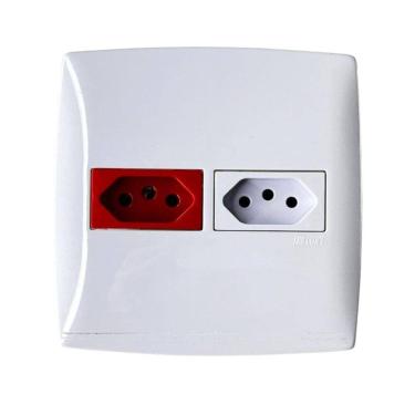 Imagem de Tomada Dupla Com 220V E 110V Em Placa 4X4 Branca Home Blux