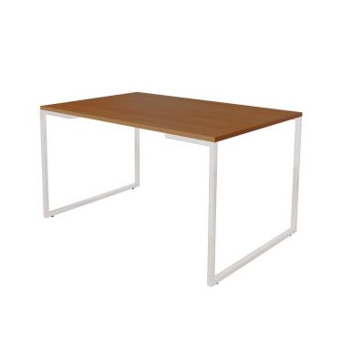 Imagem de Mesa de Jantar Industrial 6 Lugares Canela 140x90 Base Aço Branco