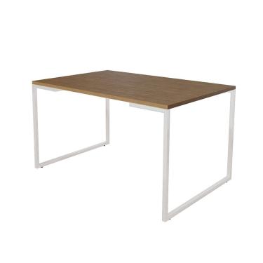 Imagem de Mesa de Jantar Industrial 6 Lugares Amêndoa 140x90 Base Aço Branco