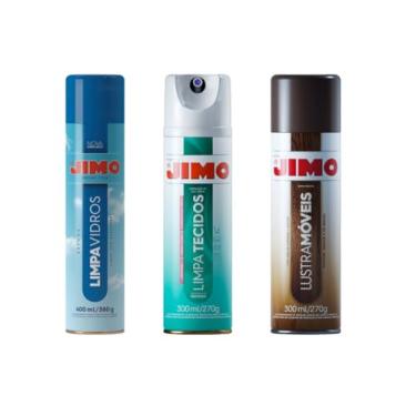 Imagem de Kit 1un Jimo Limpa Vidros 400ml + 1un de Limpa Tecidos 300ml + 1un Lustra Móveis 300ml - JIMO