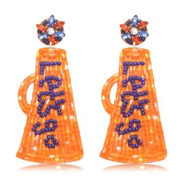 Imagem de Brincos femininos com contas de dia de jogo, megafone de futebol, Let's Go Drop, brincos pendurados para o dia do jogo, joias esportivas, lembrancinhas de festa para fãs de futebol, one size, Com