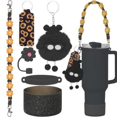 Imagem de JUNIQUTE Tumbler 6 peças para acessórios Stanley Cup 1,134 g 850,5 g, compatível com Stanley Cup Tumbler Water Bottle Handle Sling Strap para transporte (preto)
