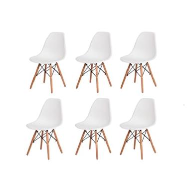 Imagem de Decoreshop, Kit 6 Cadeiras Charles Eames Eiffel DSW Sala de Jantar, Cozinha, Restaurante, Bar - assento em polipropileno, pés palito em madeira clara (Branco)