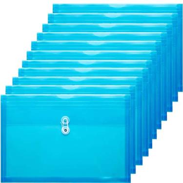 Imagem de Fanwu Envelopes de plástico de tamanho jurídico com fecho de corda, expansão de 3,8 cm, carga lateral, pastas de arquivos transparentes, documentos, documentos, organizador de quebra-cabeça para escritório e escola (azul - pacote com 12)