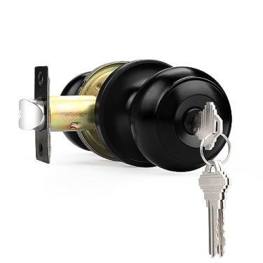 Imagem de Probrico Fechadura de porta de entrada com chave preta para portas interiores exteriores, maçaneta de porta redonda para quarto, banheiro, escritório com fechadura e chaves, 1 pacote