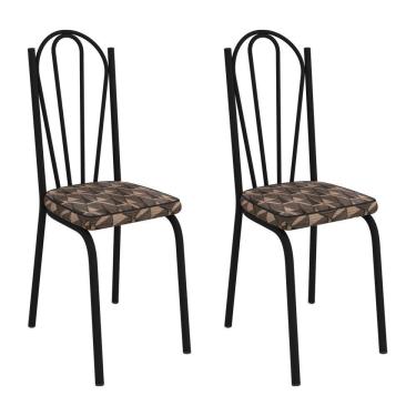 Imagem de Kit 2 Cadeiras De Cozinha Alabama Estampado Mosaico Palha Pés De Ferro Preto