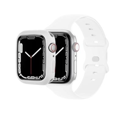 Imagem de Pulseira silicone compativel+ Capa case compatível com apple watch Apple Watch séries Ultra 9, 8, 7, 6, 5, 4, 3, 2, 1 e SE de 49 mm, 45 mm, 44 mm 42 mm 41mm 40mm (44MM, Off white)