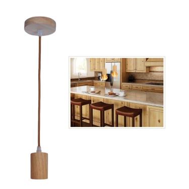 Imagem de Lustre Pendente Rústico Cilindro Em Madeira Fio Regulável 1M Para Teto Bocal E27 Bivolt